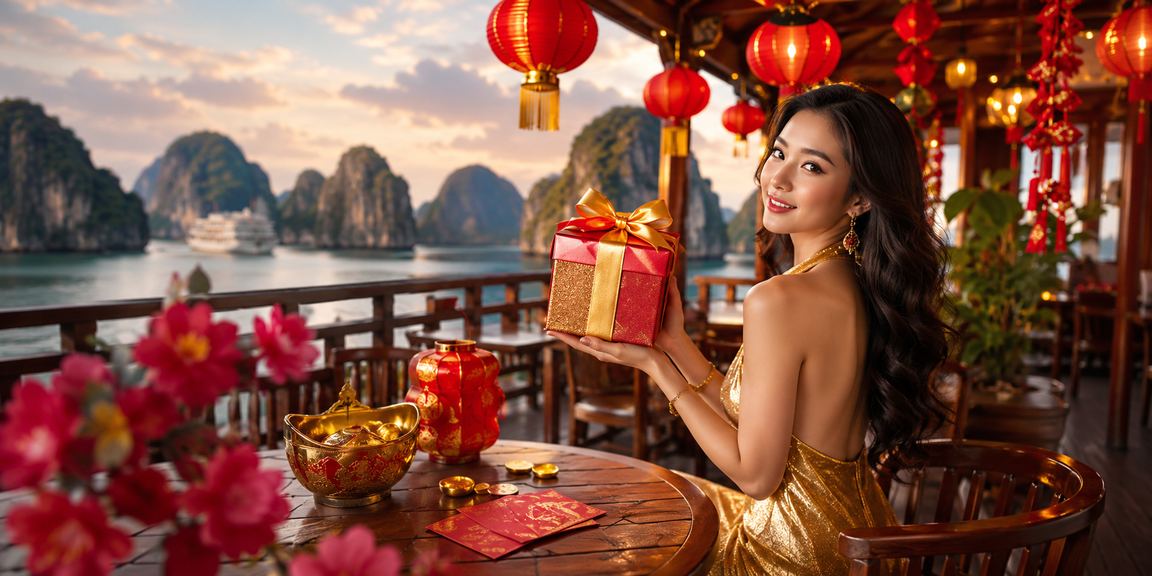Toàn cảnh Hạ Long Bay với cảnh thưởng thức cà phê
